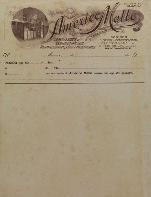 Documento de pedido da empresa Americo Mello, from the Cordel collection