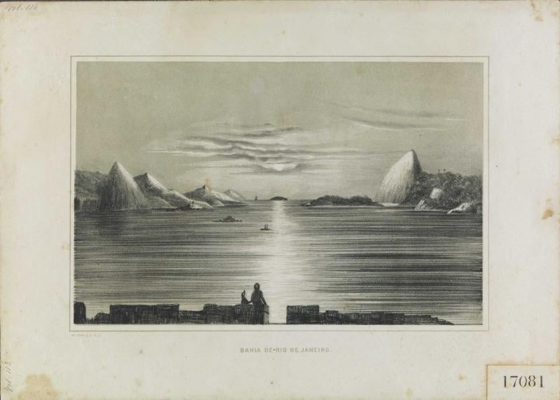 Vista da Baía de Guanabara com montanhas e barco no horizonte, from the Cordel collection