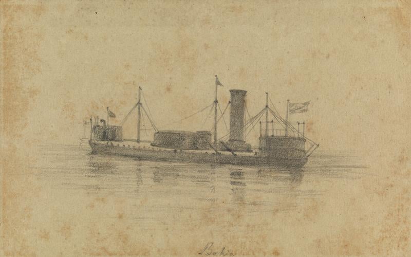 Desenho de barco a vapor em águas calmas, from the Cordel collection
