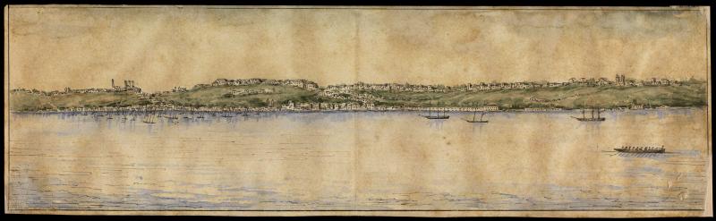 Vista panorâmica do litoral com barcos, from the Cordel collection