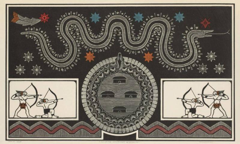 Arte em Cordel com Serpente e Guerreiros Arqueiros