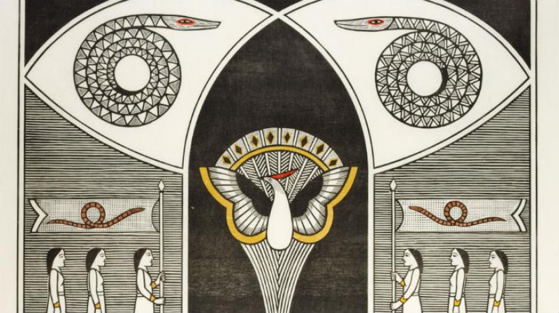 Ilustração de Cordel com Elementos Simbólicos e Figuras Humanas