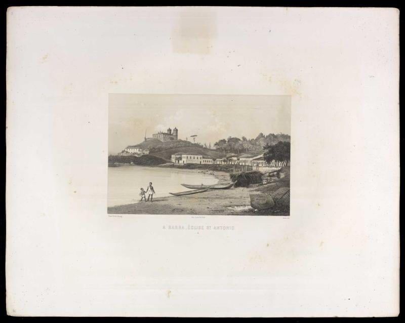 A Barra, Lajes de Santo Antônio com barcos e pessoas na praia, from the Cordel collection