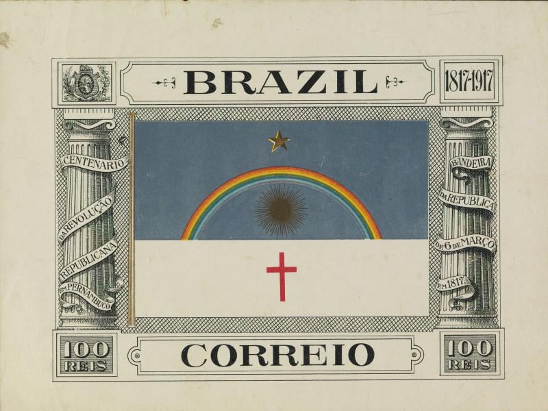 Cédula de 100 Réis do Brasil com arco - íris e estrela, from the Cordel collection