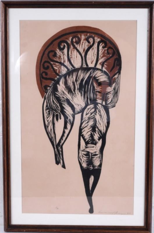 EMANOEL ARAUJO - "Gatos", xilogravura em cores sobre papel, 73 x 42,5 cm. Tiragem 7/10…, by Emanoel Araújo, from the Engraving collection