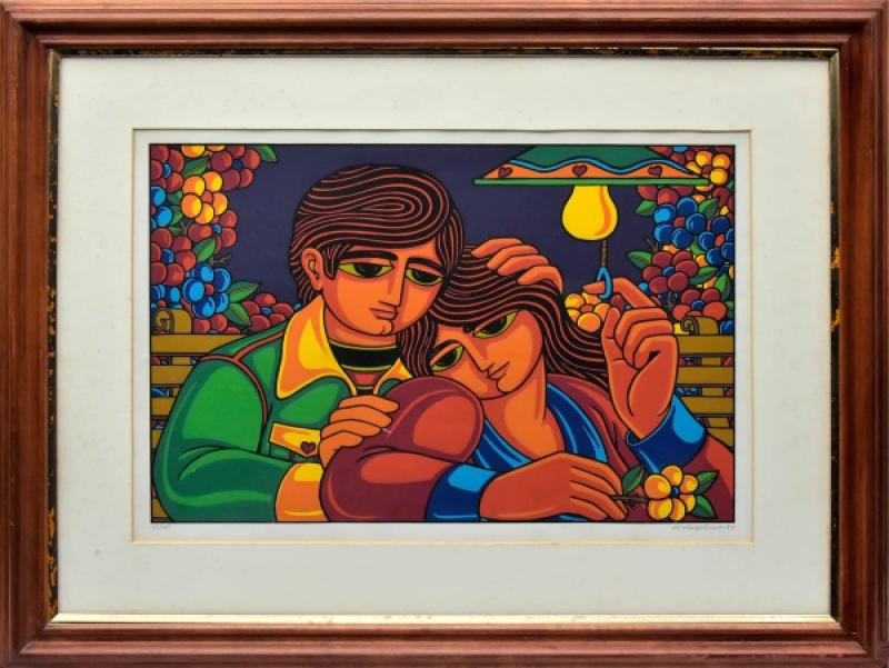 WELLINGTON VIRGOLINO - "Figuras, flores e luminária". Serigrafia em cores sobre papel, 44…, by Wellington Virgolino, from the Art collection