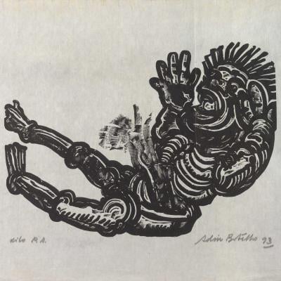 Gravura de figura humana em posição de queda, from the Packaging collection