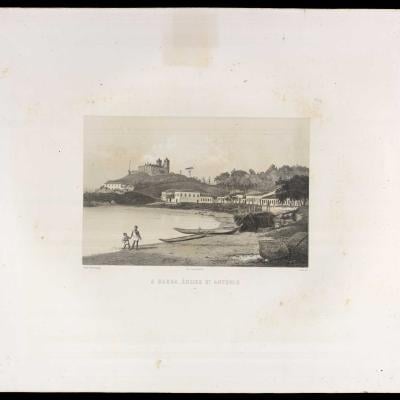 Vista da cidade de Salvador com pescadores e barcos no rio, from the Engraving collection