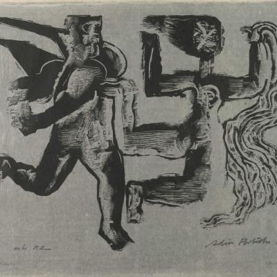 Gravura abstrata de figura humana e elementos gráficos, from the Engraving collection