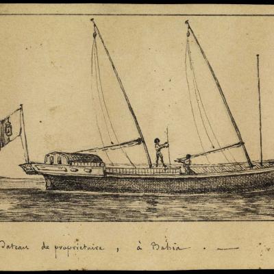 Embarcação à vela com bandeira em cena náutica, from the Engraving collection