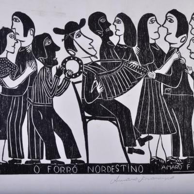 AMARO FRANCISCO. "O forró nordestino", xilograv, by Amaro Francisco, from the Art collection
