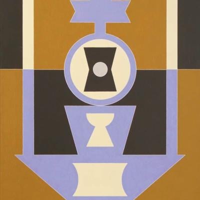 Pintura abstrata com formas geométricas em tons de roxo e marrom, from the Painting collection