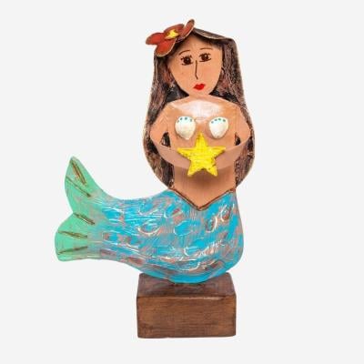 Imagem Sereia em Metal com Base em Madeira, by Patricia Barros, from the Objetos collection